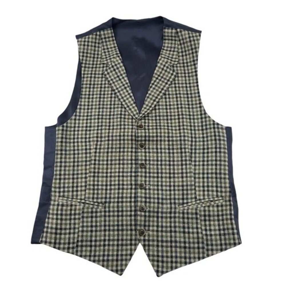 Suitsupply E.Thomas Silk Linen Wool Waistcoat Vest Mens 40R Check W160101I